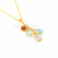 Colorful Multi Gemstones Colares de prata esterlina, encantos de pedras preciosas Silver Necklace